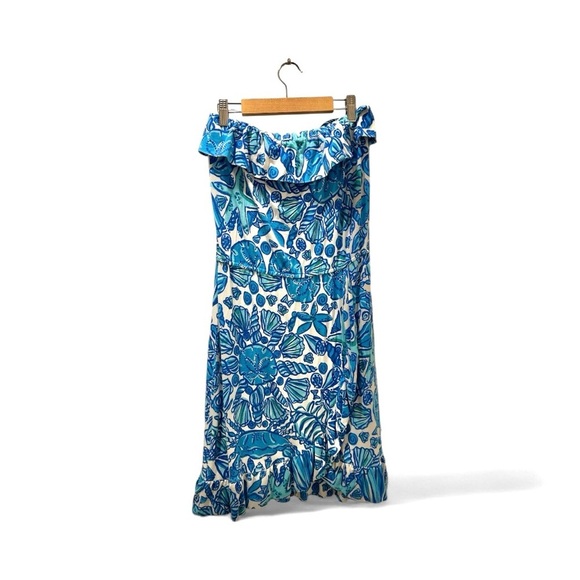 Lilly Pulitzer Flor Shorely Blue Sailors Valentine Ruffle Strapless Mini Dress - Picture 6 of 6